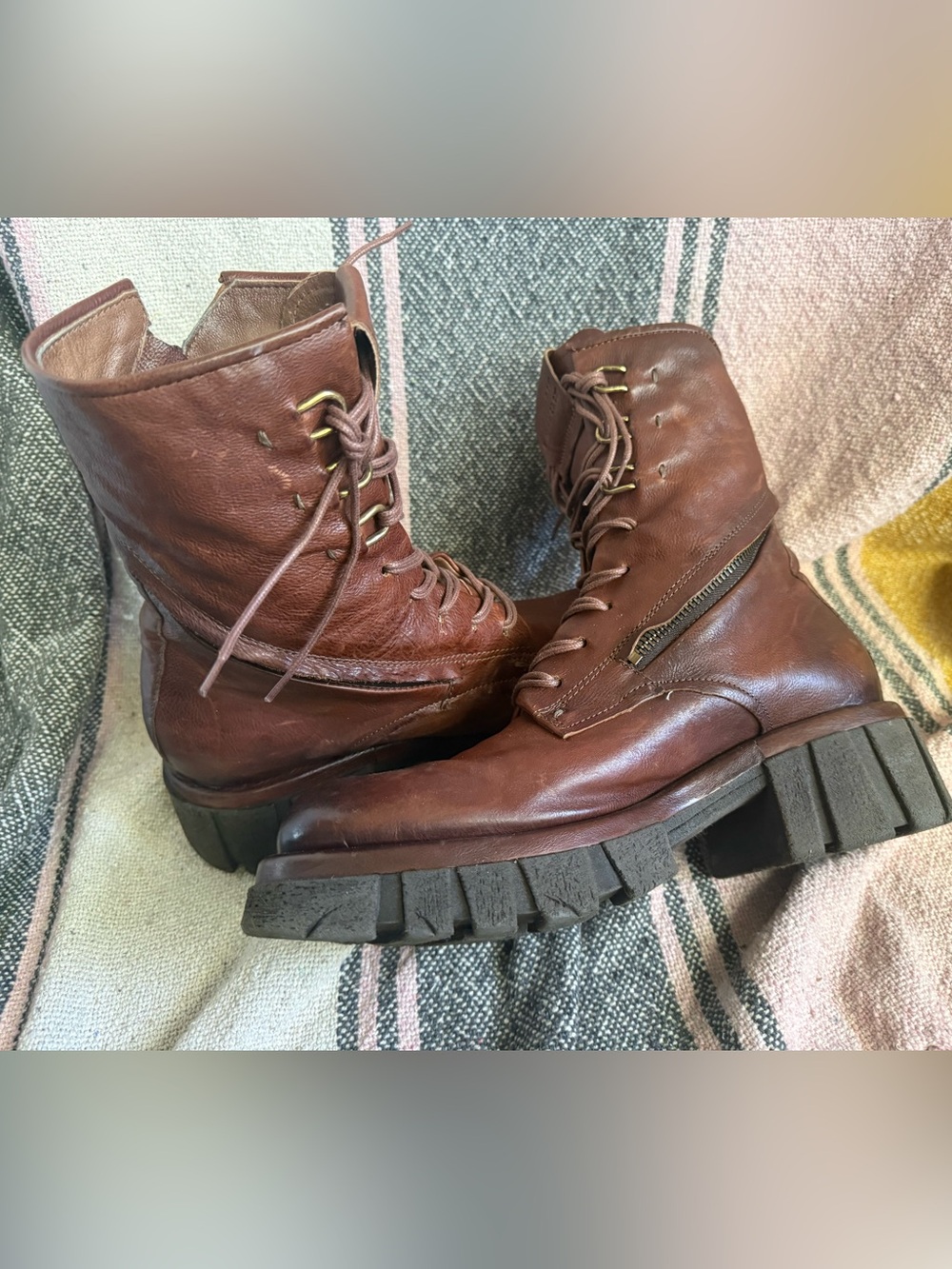 A.S. 98 - Chunky Brown Leather Lace-Up Combat Boots